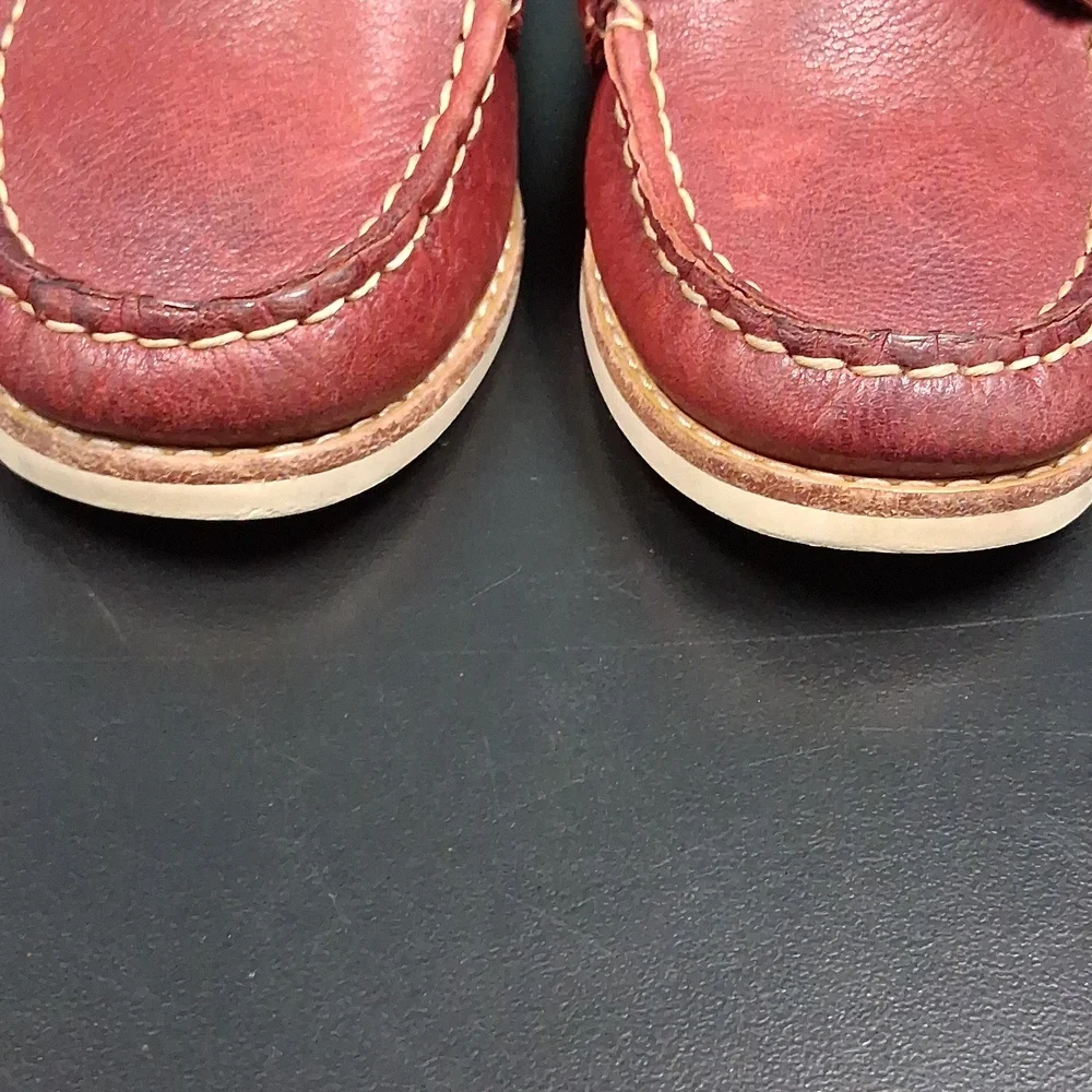 Frye Mahogany Brown Leather Sully Boat Moccasin Shoes Boys Size 9 Hook & Loop
